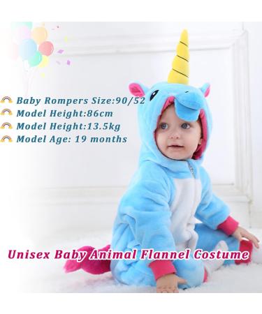Doladola Baby Unicorn Romper | Flannel Animal Hooded Jumpsuit for Toddlers, Blue | Ages 2.5-3.5 Years - Buy Online on SooperMarket.com