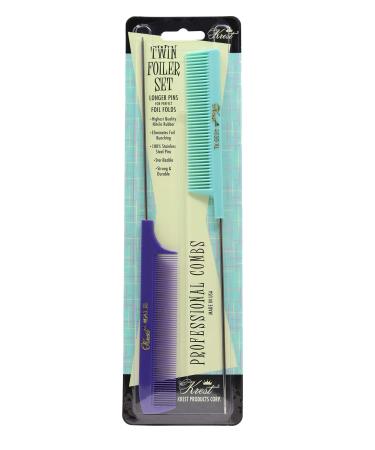 Krest Pintail Combs Weaving Foiling Fine Tooth Rattail Hair Cutting Comb Colors 2 Pc. (Vintage Purple & Green)