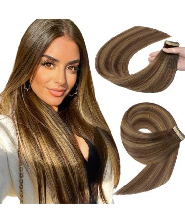 YDDM TAPE in Extensions Real Hair 20Pcs 50cm 50g chocolate brown with caramel blonde invisible tape extensions real hair extensions tape extensions real hair hair extension (20 inch 4/4/27# 20inch (50cm) -20PC
