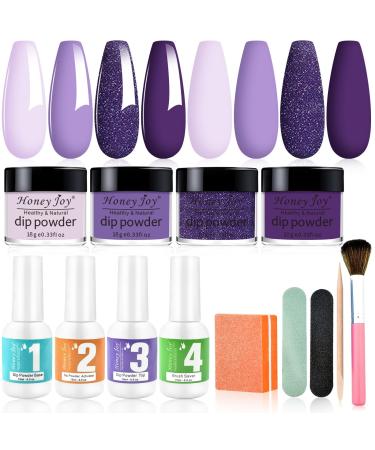 Dip Powder Nail Kit for 4 Colors System Starter Kit Acrylic Dipping System 4 PCS Dipping Powder 4 PCS 15ml Liquid Nail Kit Purple Blue Acrylic Set (Dip-4x15ml-8pcs-03)