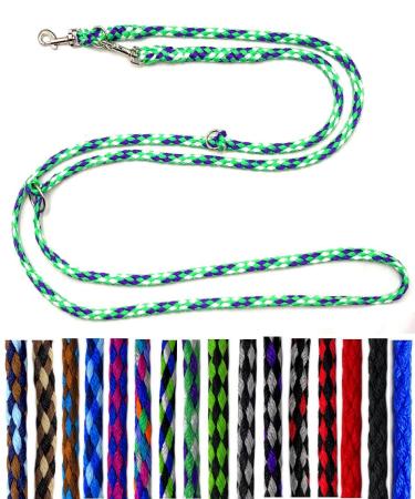 Dog linen small dogs up to 15 kg / double brick 4-way adjustable 2.40m / 2.80m / 3.50m guiding leash very light & robust (2.40m 3-way adjustable Reno (green-white purple)) 2.40m 3-Fach adjustable Reno (Gr n-Weiß-Lila)