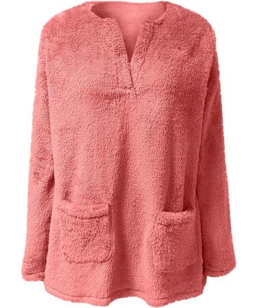 AMhomely Women's Plus Size Soft Teddy Fleece Hoodie - Pink XL | Double Fleece Casual Sweatshirt with V Neck, Pocket, and Lightweight Lounge Top - Buy Online on SooperMarket.com
