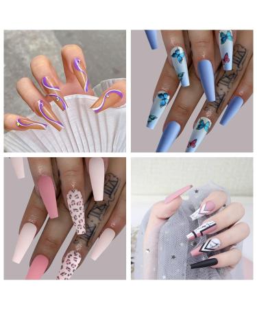 Lofuanna Ballerina Nails - 100 Long Coffin Fake Nails | Full Cover Artificial Fingernails with Case | 10 Sizes for Nail Studios & DIY Nail Art - Buy Online on SooperMarket.com