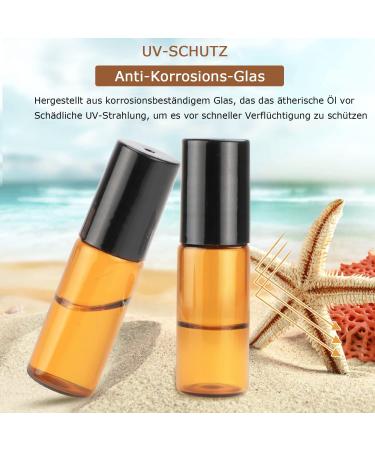 Voarge 24x 5ml Empty Glass Roll-On Bottles - Brown Amber for Essential Oils Lotions & Perfumes - Perfect for Travel - Buy Online on SooperMarket.com