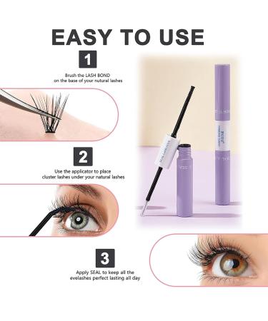 Lash Glue Bond and Seal Eyelash Cluster Lashes Extension Glue for DIY Individual Eye Lash Extensions Clear Super Strong Hold 72 Hours Waterproof Mascara Wand Eyelash Glue for Sensitive Eyes - Buy Online on SooperMarket.com