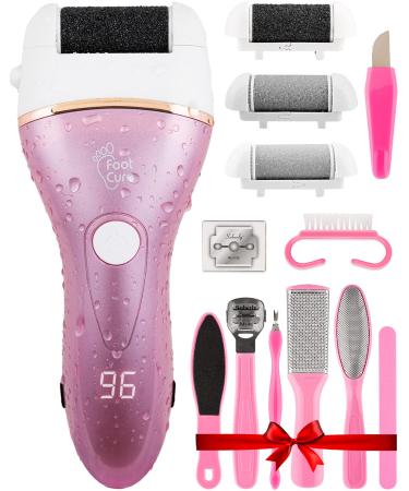 Electric Foot Callus Remover - Rechargeable Portable Electronic Foot File for Feet  Best Heel Shaver for Cracked Heels  Professional Pedicure Tool Kits  Foot Care for Dry Dead Skin  3 Rollers - Pink