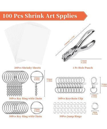 Cridoz Shrinky Dink Keychain Kit - 20 Sheets, Keychain Clip, Split Key Rings, Jump Rings, Hole Punch for Kids Creative Fun - Buy Online on SooperMarket.com