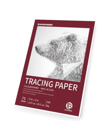 Bachmore 9x12 Artists Tracing Paper Pad, 75 Sheets  Translucent Tracing Paper for Pencil, Marker and Ink - Trace Images, Sketch, Preliminary Drawing, Overlays 32 LB / 50 GSM