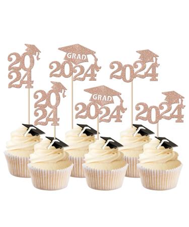 24 Pack 2024 Graduation Cupcake Toppers Glitter Number 2024 Graduation Cap Cupcake Picks for 2024 Graduation Party Cake Decorations Supplies Silver style 2 2024(24 pcs) Rose Gold