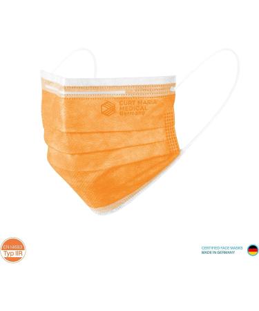 Curt Maria Medical 50-Pack 3-Layer Face Masks Made in Germany - Disposable Orange Mouth Protection with Ear Loops for International Shipping - Buy Online on SooperMarket.com