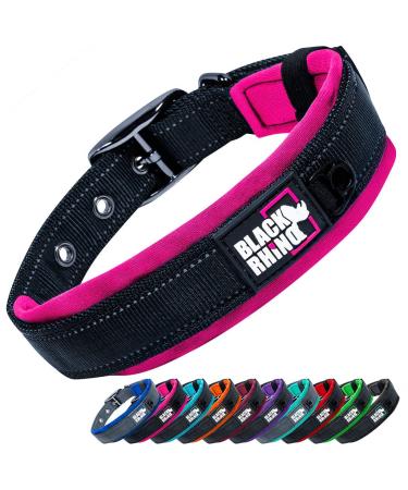 Black rhinoceros - comfortable adjustable dog collar made of ultra -hooded neoprene for all breeds - large pink/black reflective weatherproof tensile neck for dogs pink/black l