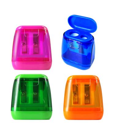 Pencil Sharpener  Manual Pencil Sharpeners  4PCS Colorful Compact Dual Holes Pencil Sharpeners with Lid  Colored Pencil Sharpener for Kids & Adults  Portable Pencil Sharpener for Travel School Office A-Pencil sharpener
