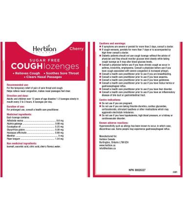 Herbion Naturals Sugar-Free Cough Lozenges with Natural Cherry Flavour 25 Lozenges - Relieves Cough and Nasal Congestion Soothes Sore Throat For Adults and Children 12 years and above (Pack of 5 125 Lozenges) - Buy Online on SooperMarket.com