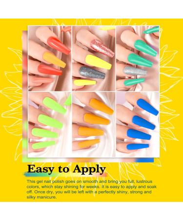 Lavender Violets 42 Piece Gel Nail Polish Set with Fluorescent Finish - UV/LED Soak-Off Formula - Includes Glossy, Matte, Diamond, and Glow in the Dark Top Coats - Full Range Shades - C955 Sunflowers - Buy Online on SooperMarket.com