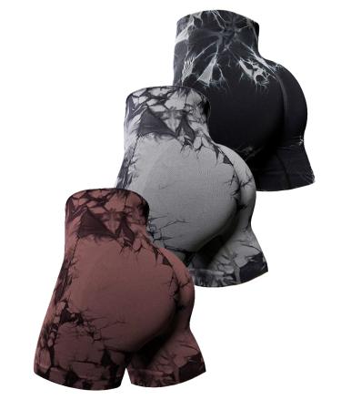 OVESPORT Workout Shorts for Women Scrunch Butt Lifting High Waisted Yoga Gym Seamless Booty Biker Shorts Brown/Grey/Black Large