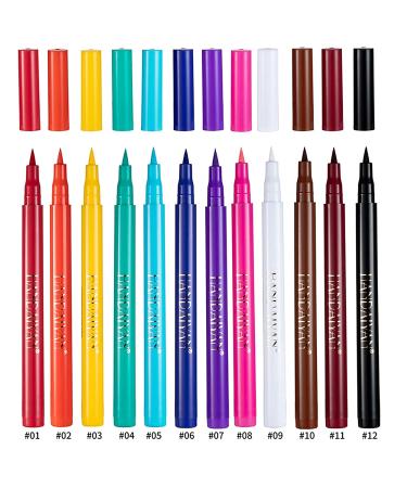 Gireatick 12PCS Matte Rainbow Colorful Liquid Eyeliner Set - Waterproof, High Pigmented Eyeliner Pen Set with Soft and Hyper Sharp Tip Brush - 12 Vibrant Colors - Buy Online on SooperMarket.com
