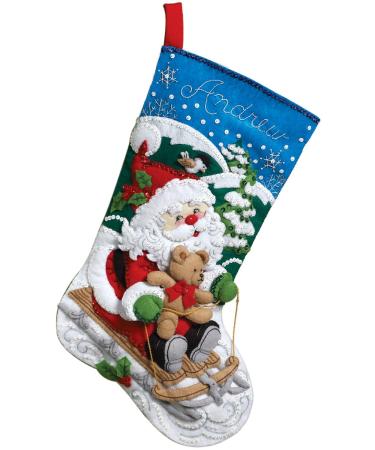 Bucilla 18-Inch Christmas Stocking Felt Applique Kit  86279 Santa's Sled