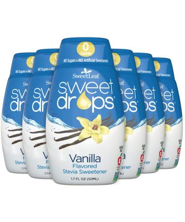 SweetLeaf Sweet Drops Vanilla Stevia Liquid Sweetener - Flavor Foods, Keto Coffee with Sugar Free, 0 Calorie, Non-Glycemic Response SweetLeaf Stevia Drops, 1.7 Fl Oz Ea (Pack of 6)