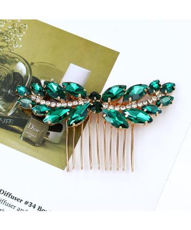 inSowni 7 Pieces Vintage Proms Bridal Wedding Glitter Emerald Green Rhinestone Crystal Gold Metal Hair Side Combs Slides U-shaped Hair Pins Accessories for Women Flower Girls Brides Bridesmaids - Buy Online on SooperMarket.com