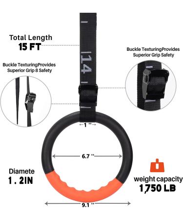Teamaze Gymnastic Rings with Adjustable Straps - Non-Slip Pull Up Workout Rings for Home Gym Exercise - Orange - Buy Online on SooperMarket.com