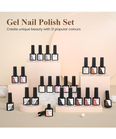 VANREESA Gel Nail Polish Set - 21 Colors Pink Nude Red Brown Glitter Classic Soak Off UV Gel Kit with Base Top Coat | Nail Art Gifts for Women - Dazzling Declining Sun - Buy Online on SooperMarket.com