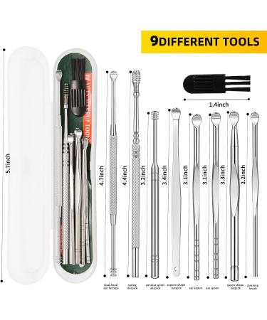 9 Pcs Ear Pick Earwax Removal Kit Ear Cleansing Tool Set Ear wax Removal Tool Ear Curette Ear Wax Remover Tool with a Cleaning Brush and Storage Box Medical Grade for Children and Adults Silver - Buy Online on SooperMarket.com