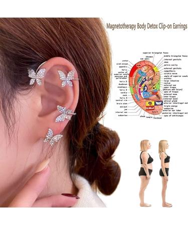 Beautification Magnetotherapy Body Detox Butterfly Earrings Non Piercing Magnetic Acupressure Slimming Earrings Butterfly Ear Cuffs Non Pierced Acupressure Slimm_ing Earrings for Women (2pcs-silver) - Buy Online on SooperMarket.com