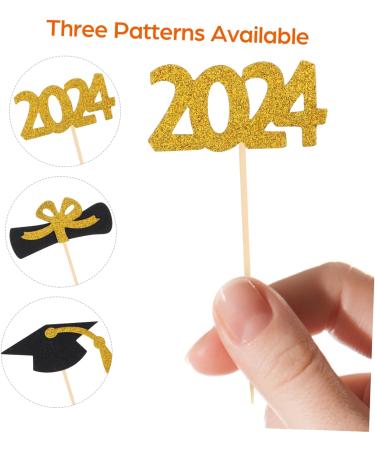 12Pcs Graduation Cupcake Toppers Glitter Cake Toppers Class of 2024 Congrats Grad Cap Diploma Cupcake Picks for Graduation Party Decorations -Golden Black - Buy Online on SooperMarket.com