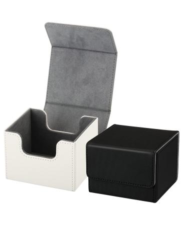 2 Boxes Leather Deck Card Boxes Large Size Fit 100 Plus Sleeved Cards Deck Game Box for Collectible Cards Deck Playing Card Box for 100 Plus Cards Compatible with MTG TCG (Black, White,Horizontal) Horizontal Black, White