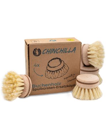 Chinchilla 4 -Set Set Change heads for wash brush |Replacement head with natural bristles from fibre (vegan) | Universal flush brush heads |Sustainable kitchen & zero waste 4 change heads