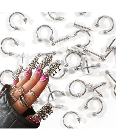 3D Metal Punk Nail Charms Tungsten Carbide Cross Nail Charm Hanging Rings Charms Spike Nose Rings Lip Rings Y2K Punk Studs Silvery Alloy Nail Charms for Gothic Nail Decorations Face Makeup