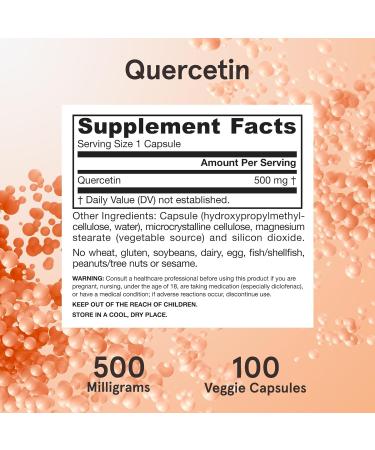Quercetin 500 mg - Bioflavonoid - Quercetin Dietary Supplement - 100 Servings (Veggie Caps) - Supports Cellular Function Cardiovascular Health Immune Health & Response - Buy Online on SooperMarket.com