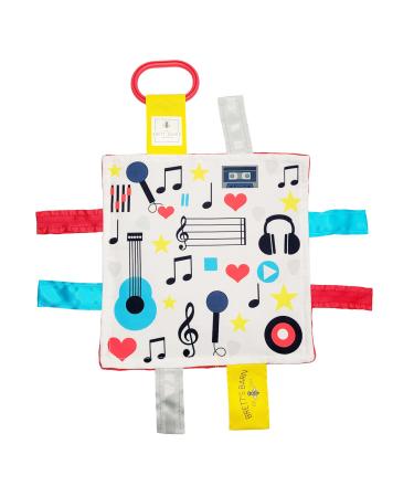 Baby Jack & Co 8x8  Music Lovey Tag Toys for Babies - Baby Crinkle Toys - Crinkle Toys for Baby - Soft & Safe - Learn Shapes & Colors - Ideal Baby Toy - BPA Free w/Stroller Clip