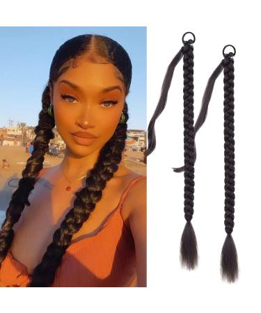 Fulang hair 2pcs braid ponytail extension braid with hair tie hair part for brilliant long ponytail art hair for women braided hair part (natural brown)