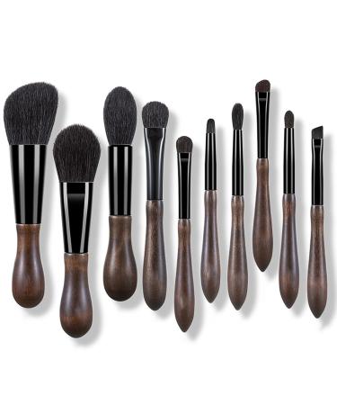 Natural Goat Hair Make up Brushes Set Professional Makeup Artists' Premium Beauty Real Soft Makeup Brushes Ultra Natural Bristle Cosmetic Brushes Portable Small Travel Natural Makeup Brushes black