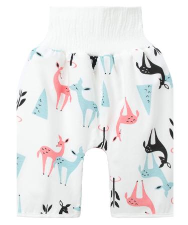 Baby Diaper Skirt Boys Girls Cotton Training Pants Children's 2 in 1 TPU Waterproof Reusable Nappy Diaper Skirt Shorts Fawn High Waist(protect Belly) M