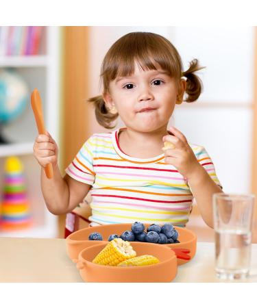 Qshare Baby Suction Plate with Spoon and Fork - Non Slip Silicone Plate for Self Feeding Training - Divided Weaning Plates for Baby Toddler (Yellow) - Buy Online on SooperMarket.com