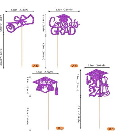 Rsstarxi 24 Pack 2024 Graduation Cupcake Toppers Glitter Congrats Grad 2024 Graduation Cap Diploma Cupcake Picks for Class of 2024 Graduation Theme Party Cake Decorations Purple - Buy Online on SooperMarket.com