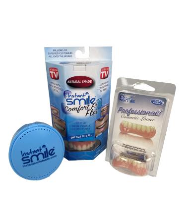 Instant Smile Comfort Fit Flex Teeth - Natural Shade Upper and Lower Kit with Vented Cleaning Case