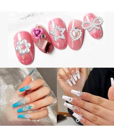 600 Pcs White Pearls 3D Nail Charms - Multi Shapes Heart Bowknot Star - Acrylic Beads for DIY Manicure & Jewelry - Buy Online on SooperMarket.com