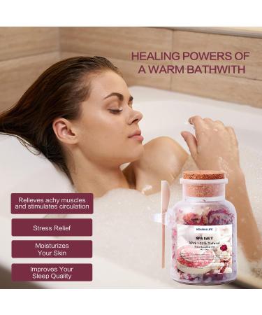KOURUILIFE 500g Bath Salt with Rose Petals, 100% Natural Epsom Salts for Aromatherapy and Relaxation - Buy Online on SooperMarket.com
