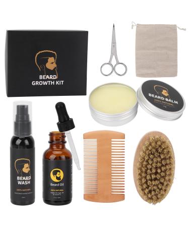 Kosdfoge 7 Partial beard care set for men with bare shampoo/bearded detergent beard oil beard balm beard brush beard comb beard shear bag with cord strain Christmas father gifts for men