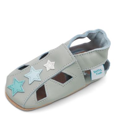 Dotty Fish Soft Leather Baby Shoes with Suede Soles. Toddler Sandals. Non-slip. 0-6 Months to 3-4 Years 12-18 Months Grey Star
