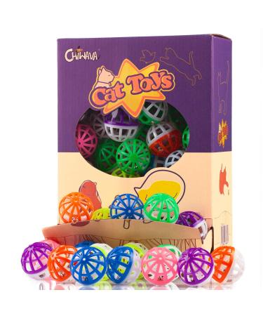 CHIWAVA 45PCS 1.6'' Cat Toy Ball with Bell Plastic Lattice Jingle Balls Kitten Chase Pounce Rattle Toy Assorted Color