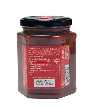 No Sugar Strawberry Fruit Spread | 80% Fruit Content | Erythritol & Stevia | EU Made | 260g Pack - Sugar-Free Brot Spread - Buy Online on SooperMarket.com