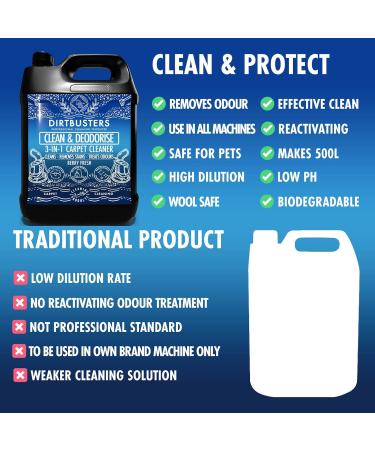 Dirtbusters Carpet Cleaner Shampoo Solution Clean & Deodorise 3-in-1 Cleaning Stain Remove & Odour Treatment Berry Fresh (1L) - Buy Online on SooperMarket.com