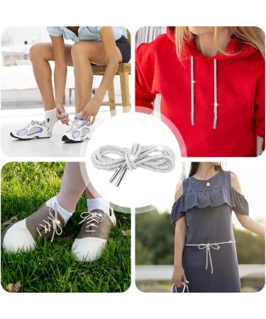 Rhinestone Shoe Laces Set with Metal Tips - 5.47 Yards Glitter Cords for DIY Hoodie, Pants, Hats (Silver) - Buy Online on SooperMarket.com
