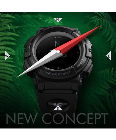 Mens Military Digital Sports Watch with Survival Compass | 50M Waterproof, 3 Alarm, Stopwatch | Black - Buy Online on SooperMarket.com