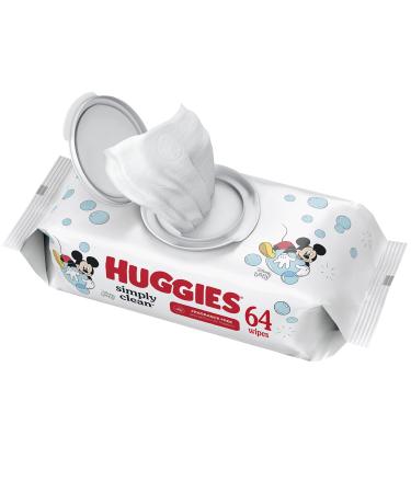Baby Wipes, Unscented, Huggies Simply Clean Fragrance-Free Baby Diaper Wipes, 1 Flip-Top Pack (64 Wipes Total) Unscented  64 Count (Pack of 1)