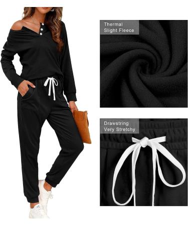 WIHOLL Women's Black Button Down Lounge Set with Sweatshirt and Sweatpants - Medium - Buy Online on SooperMarket.com